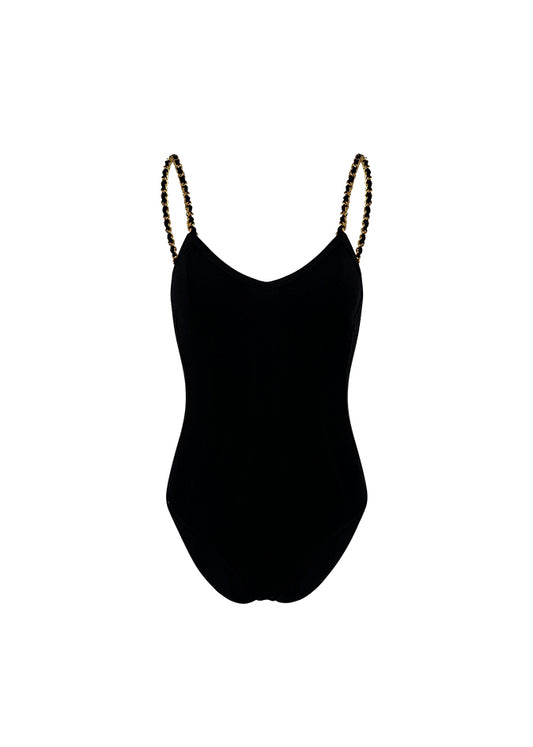 Black Chain Strap Bodysuit