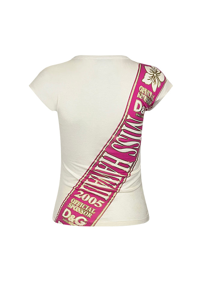 White Cotton Miss Hawaii '05 Sash Tee