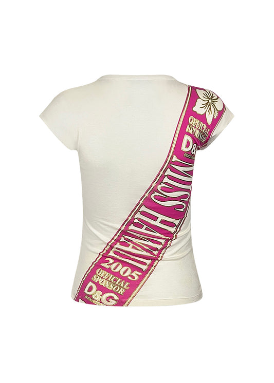 White Cotton Miss Hawaii '05 Sash Tee