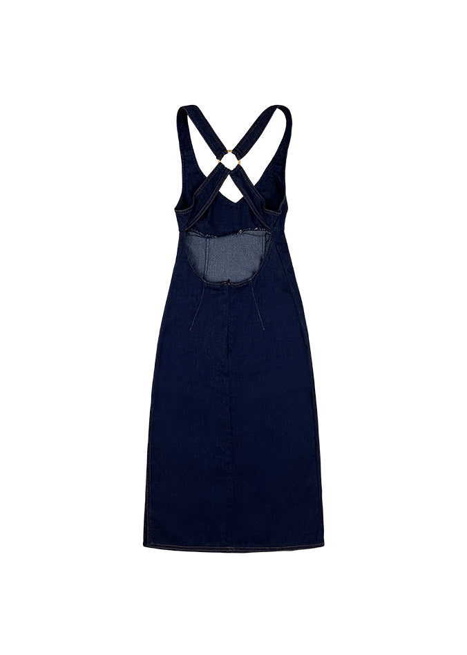 D&G Blue Denim Ring Back Midi Dress