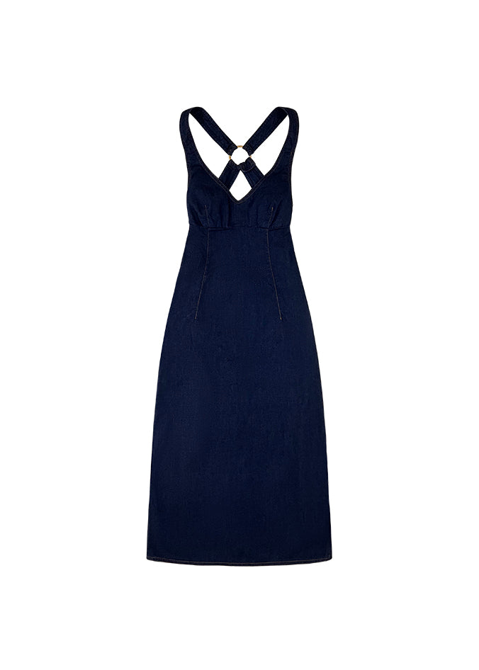 D&G Blue Denim Ring Back Midi Dress
