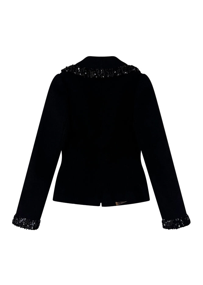 Black Wool Sequin Trim Jacket