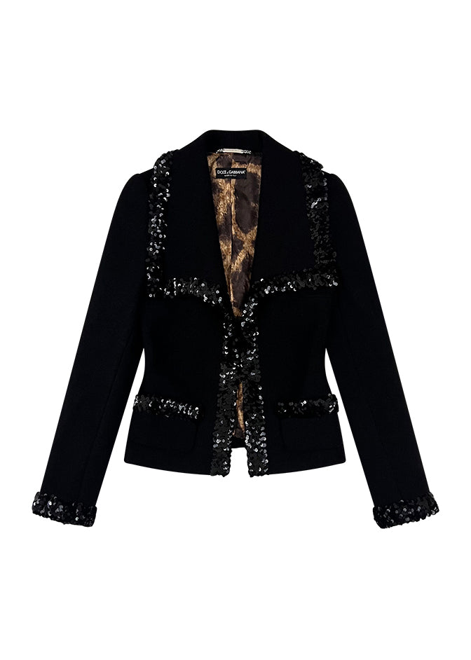 Black Wool Sequin Trim Jacket