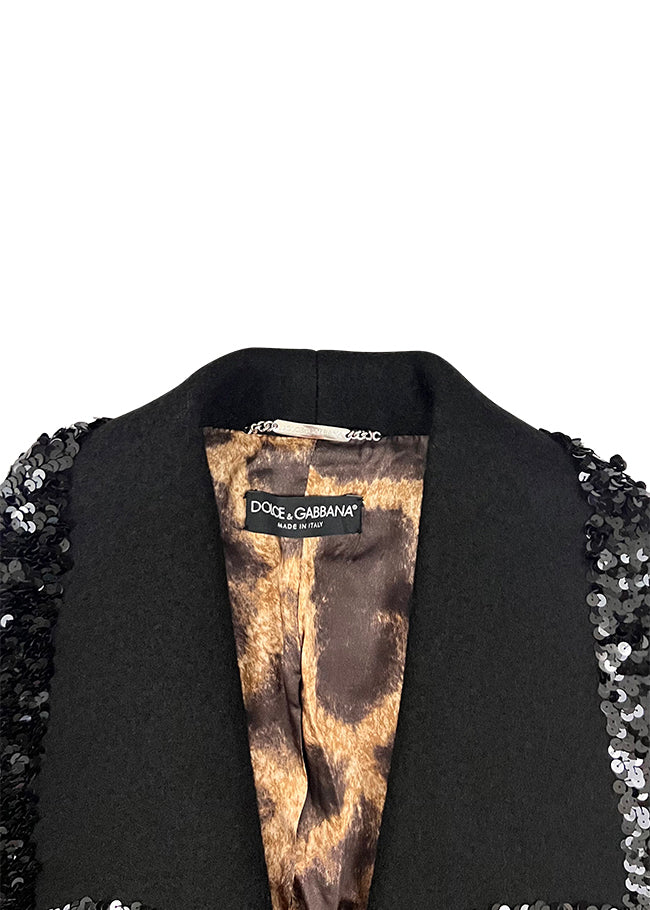 Black Wool Sequin Trim Jacket