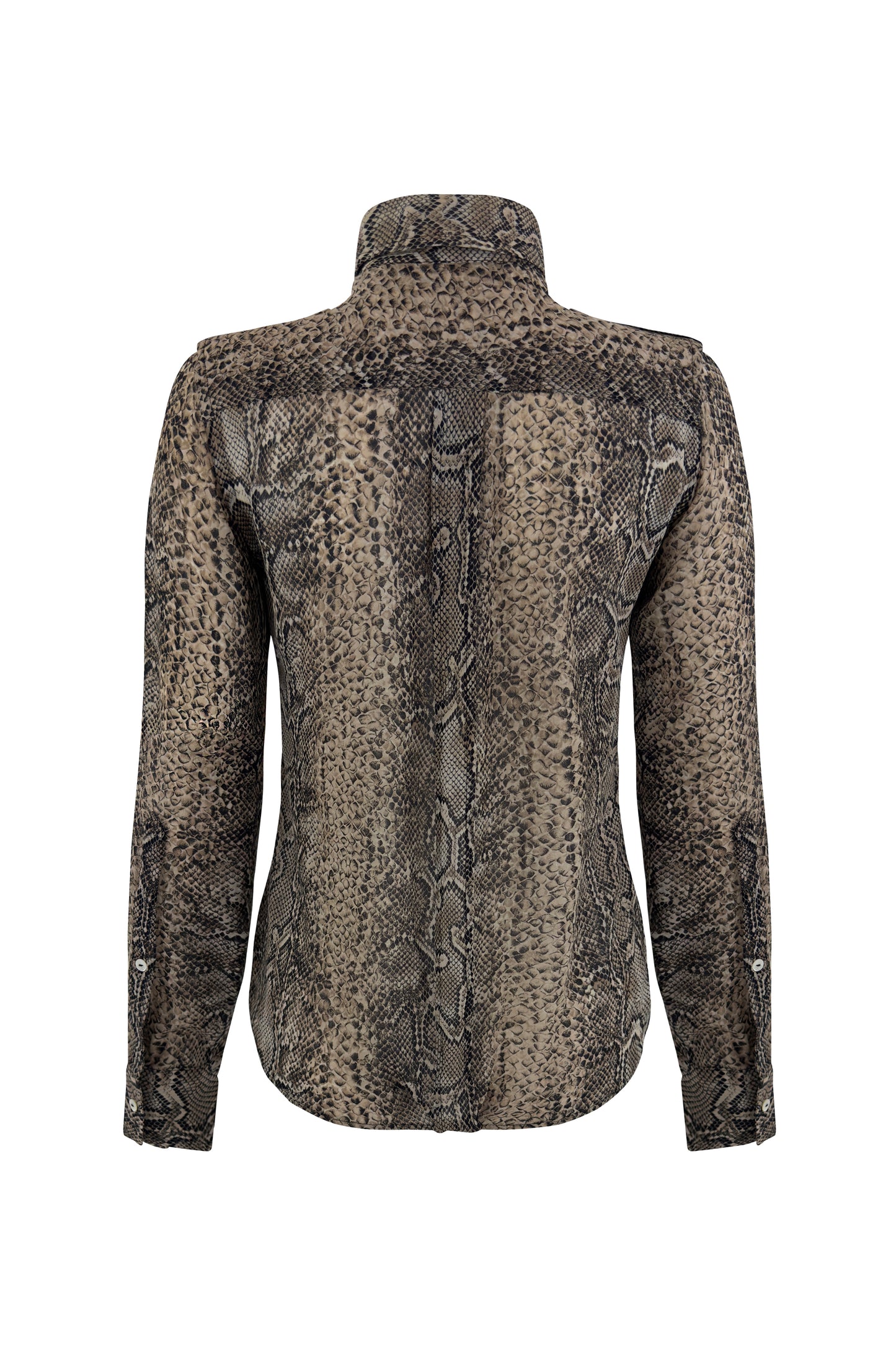 Brown Silk Snakeskin-Print Button-up Blouse