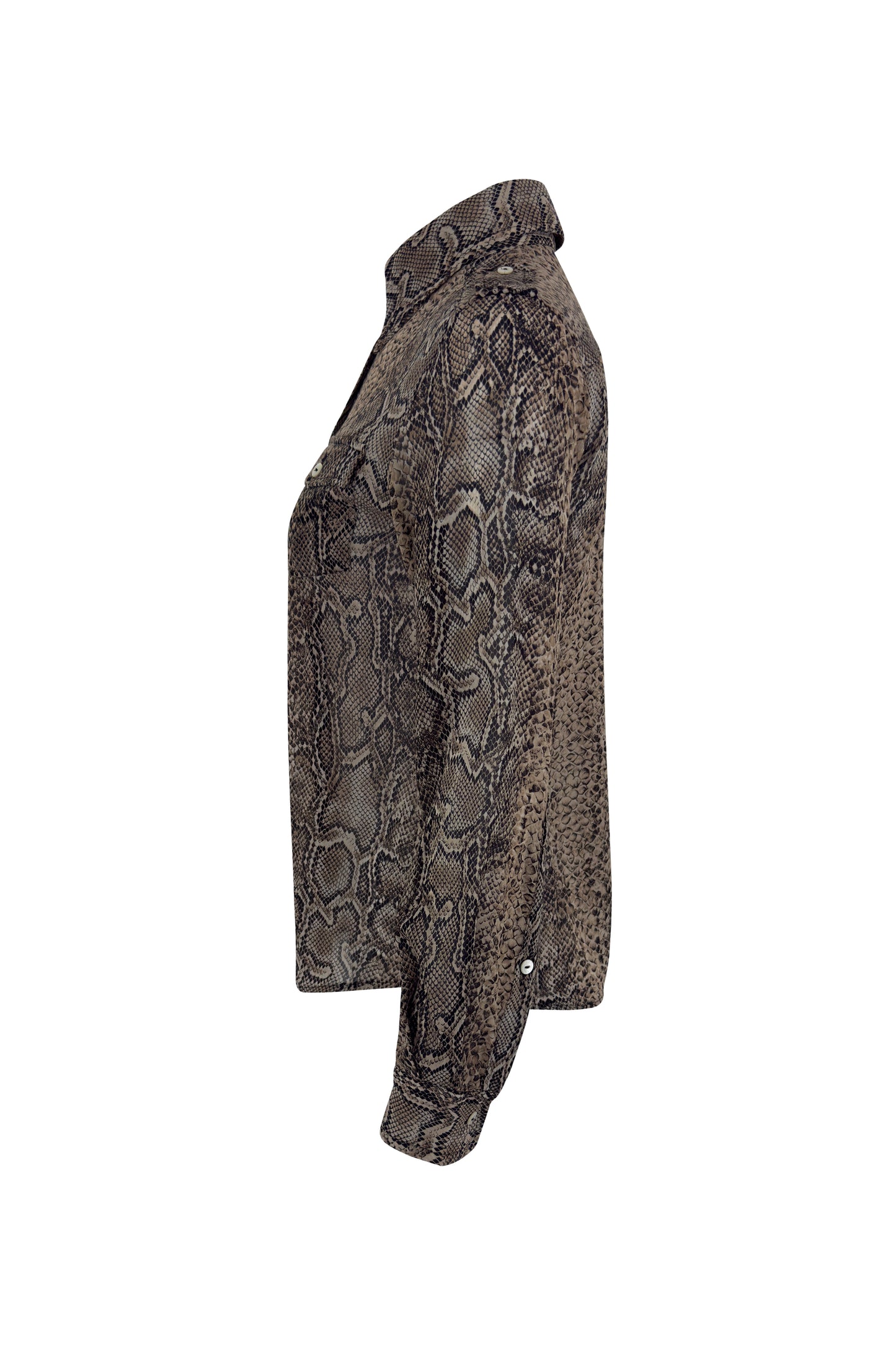 Brown Silk Snakeskin-Print Button-up Blouse