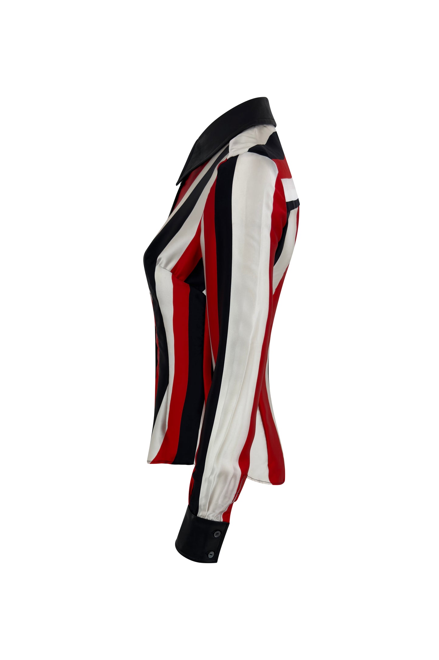 Red White Black Stripe Silk & Leather Top