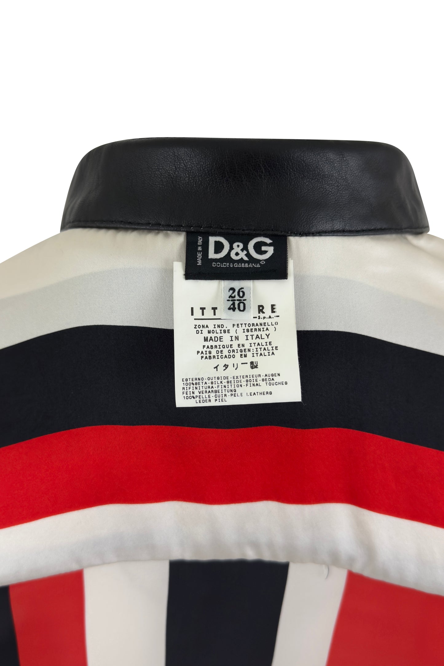 Red White Black Stripe Silk & Leather Top