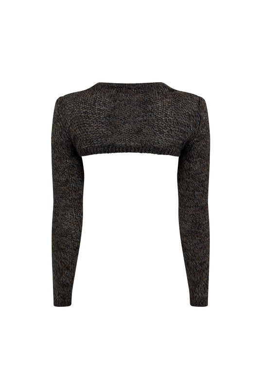 Brown Cropped Micro Cardigan