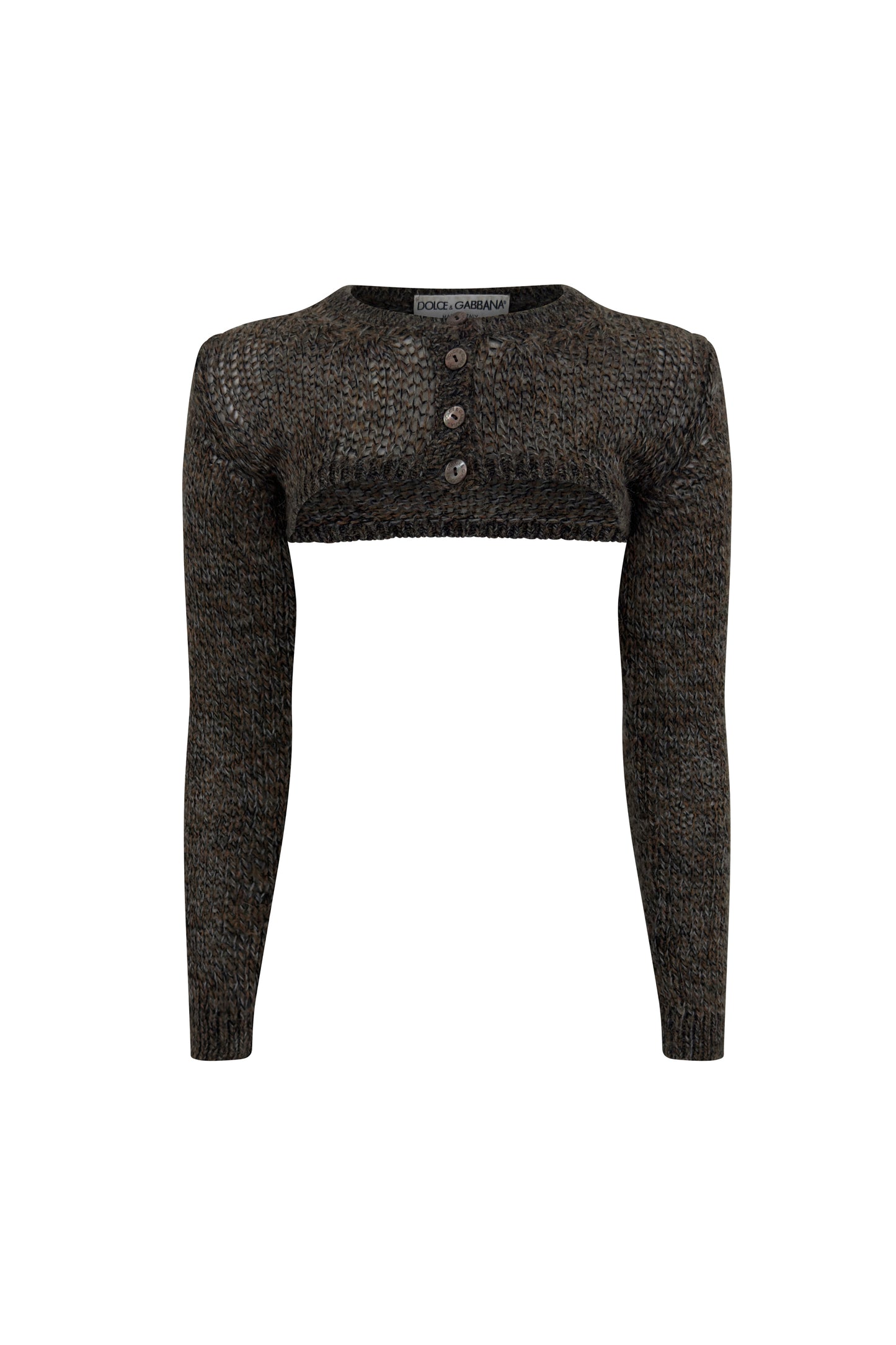 Brown cropped Dolce & Gabbana micro cardigan with long sleeves on white background
