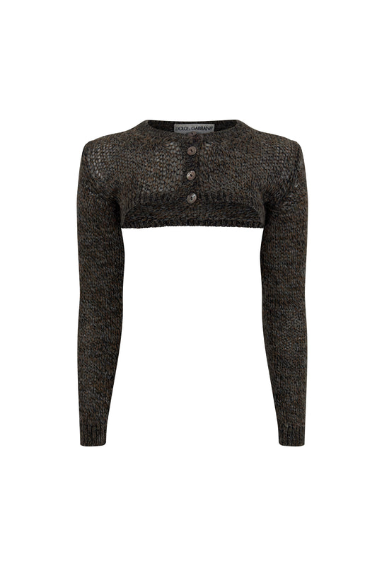 Brown cropped Dolce & Gabbana micro cardigan with long sleeves on white background