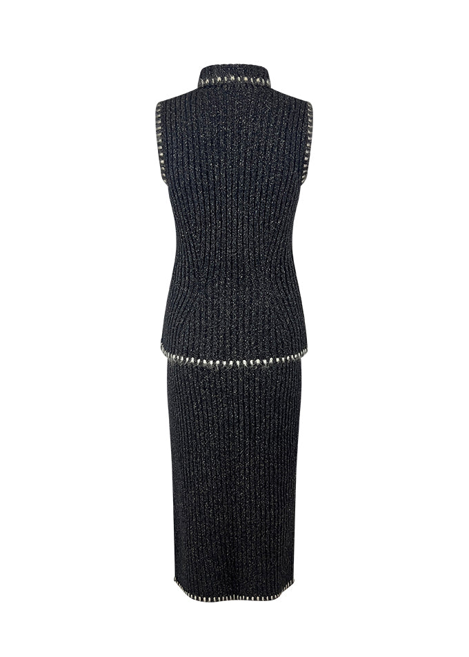 Grey Rib Knit Chenille Trim Set