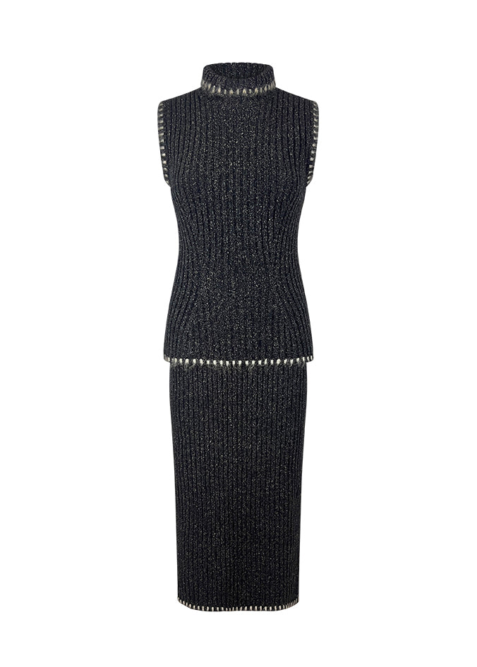 Grey Rib Knit Chenille Trim Set