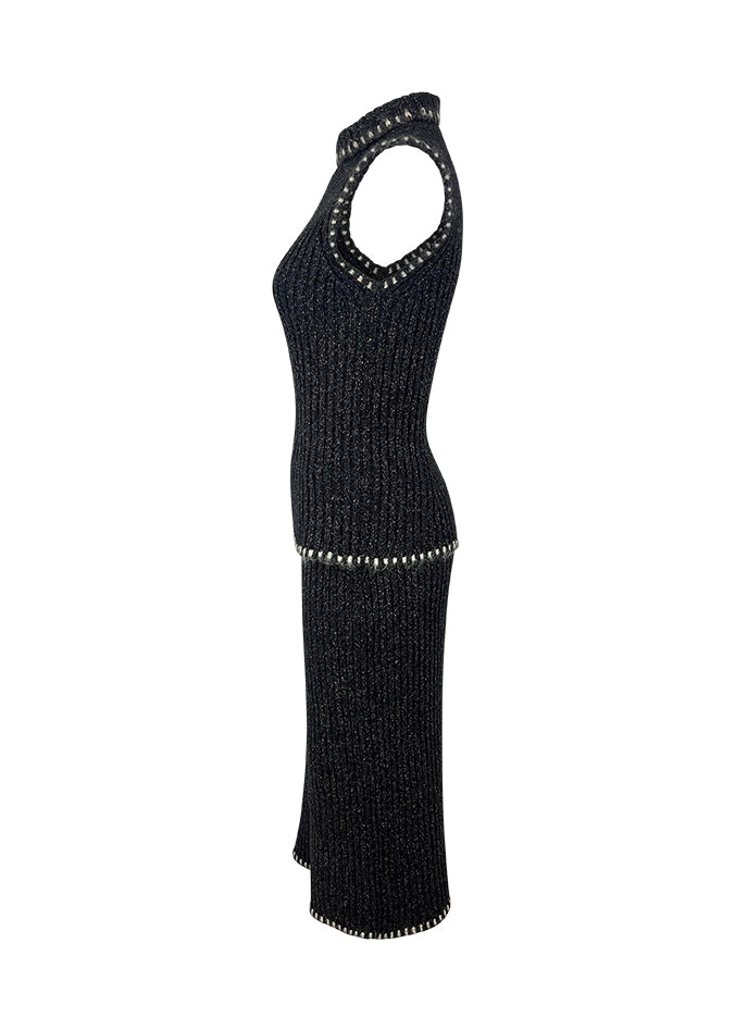 Grey Rib Knit Chenille Trim Set