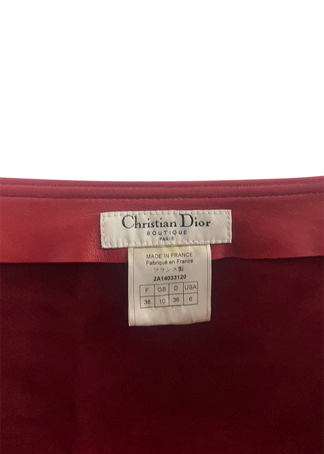Red Leather Pleated Skirt with Buckles