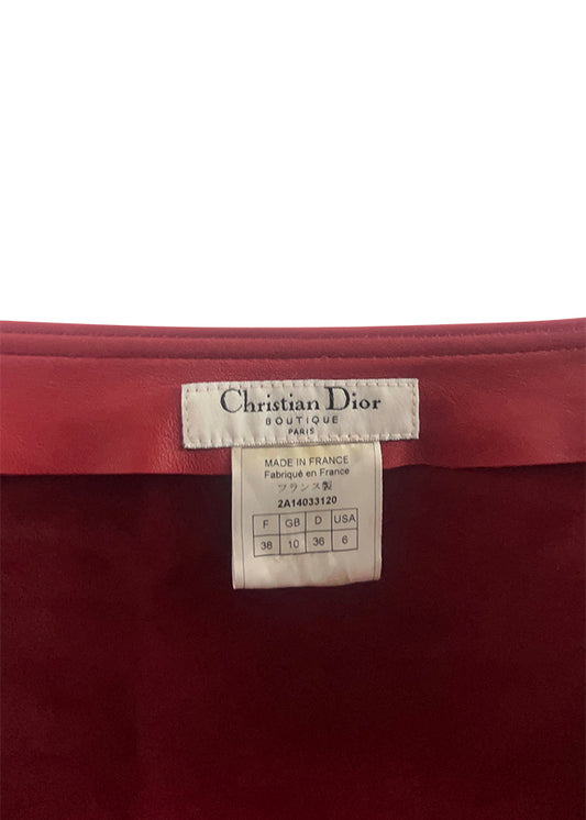 Red Leather Pleated Skirt with Buckles