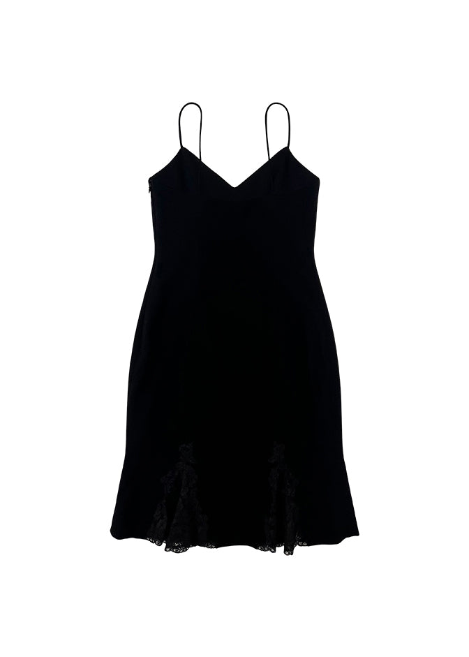 Black Wool Dress with Lace Godets