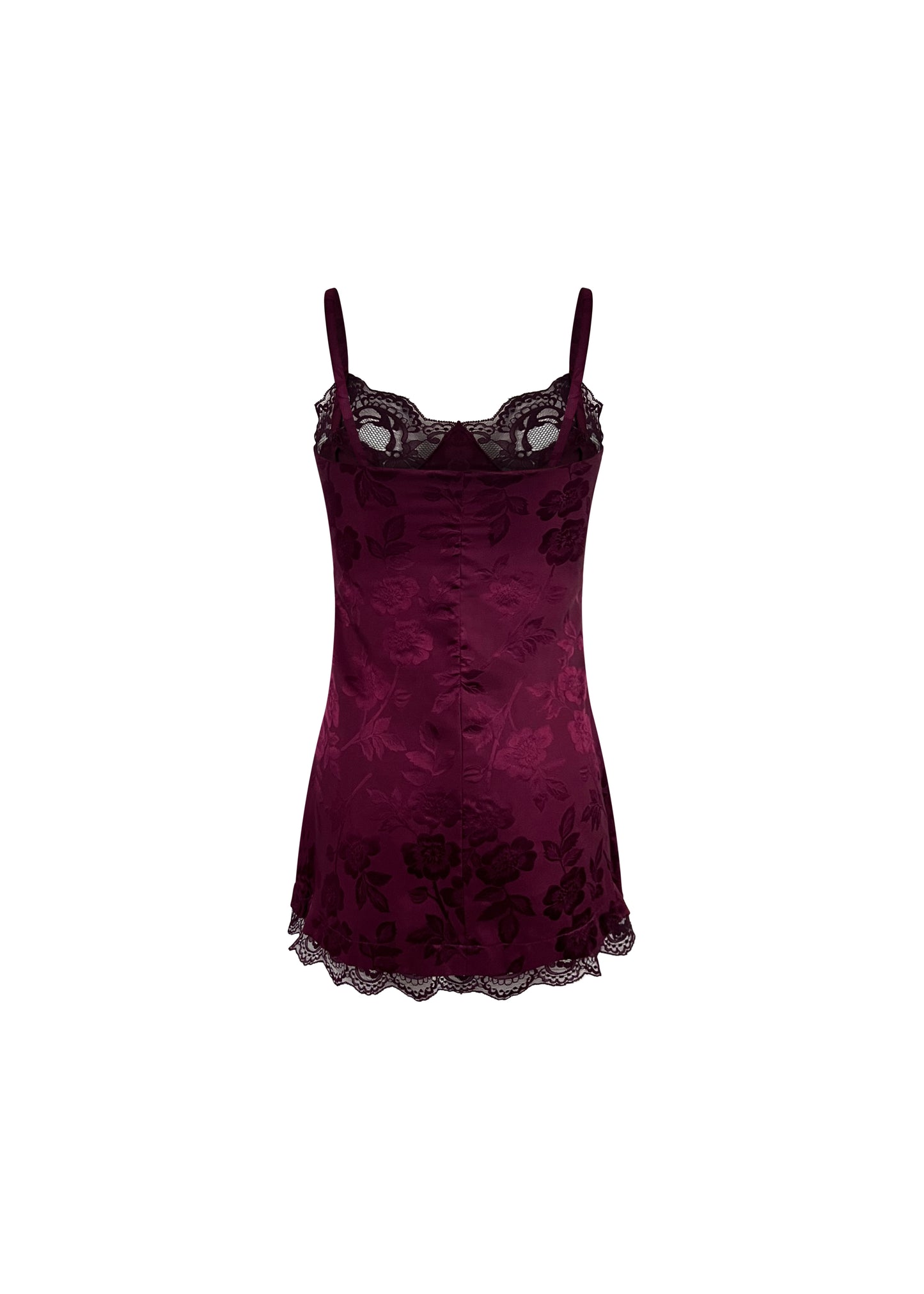 Burgundy Silk Lace Trim Mini Dress