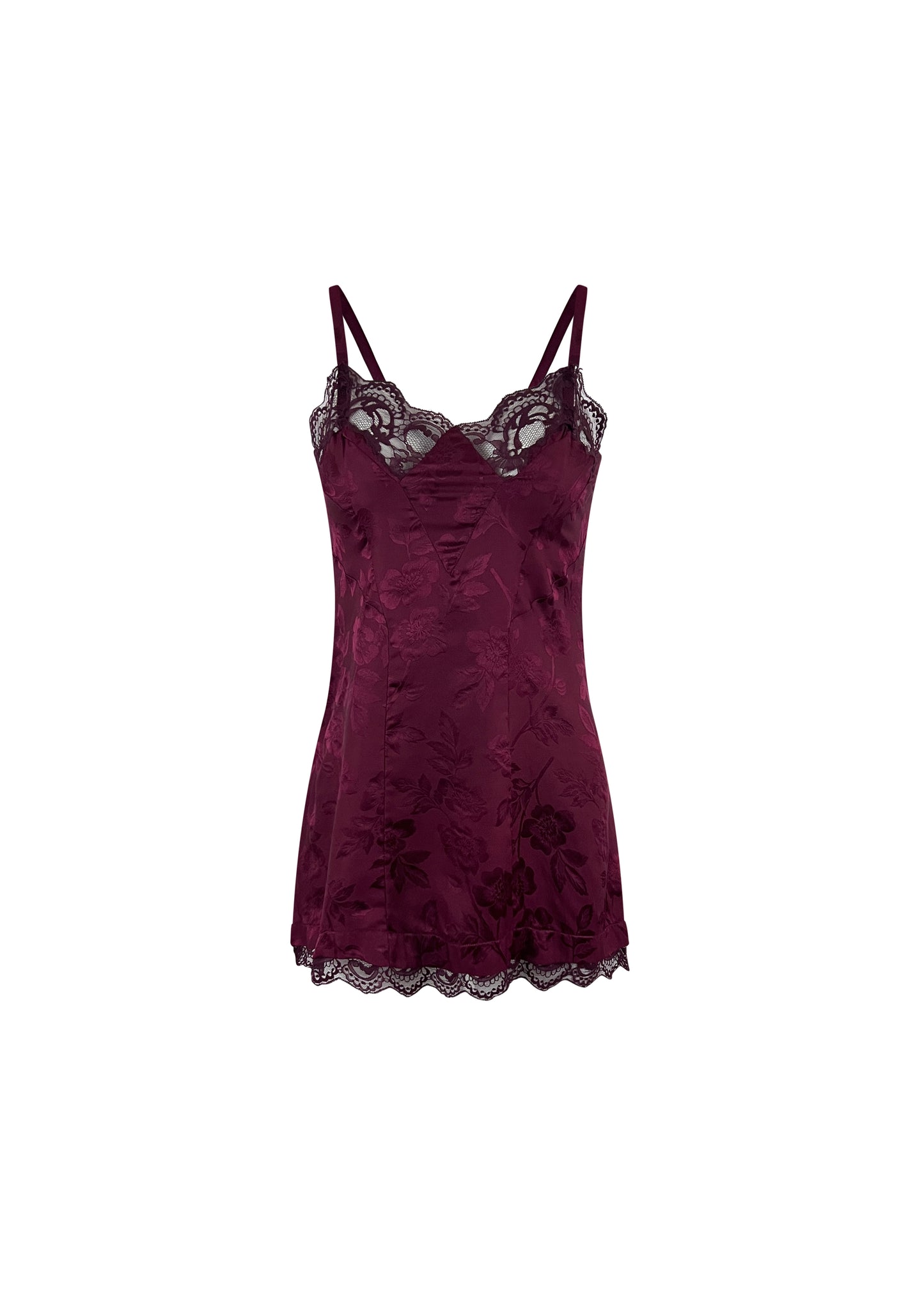 Burgundy Silk Lace Trim Mini Dress