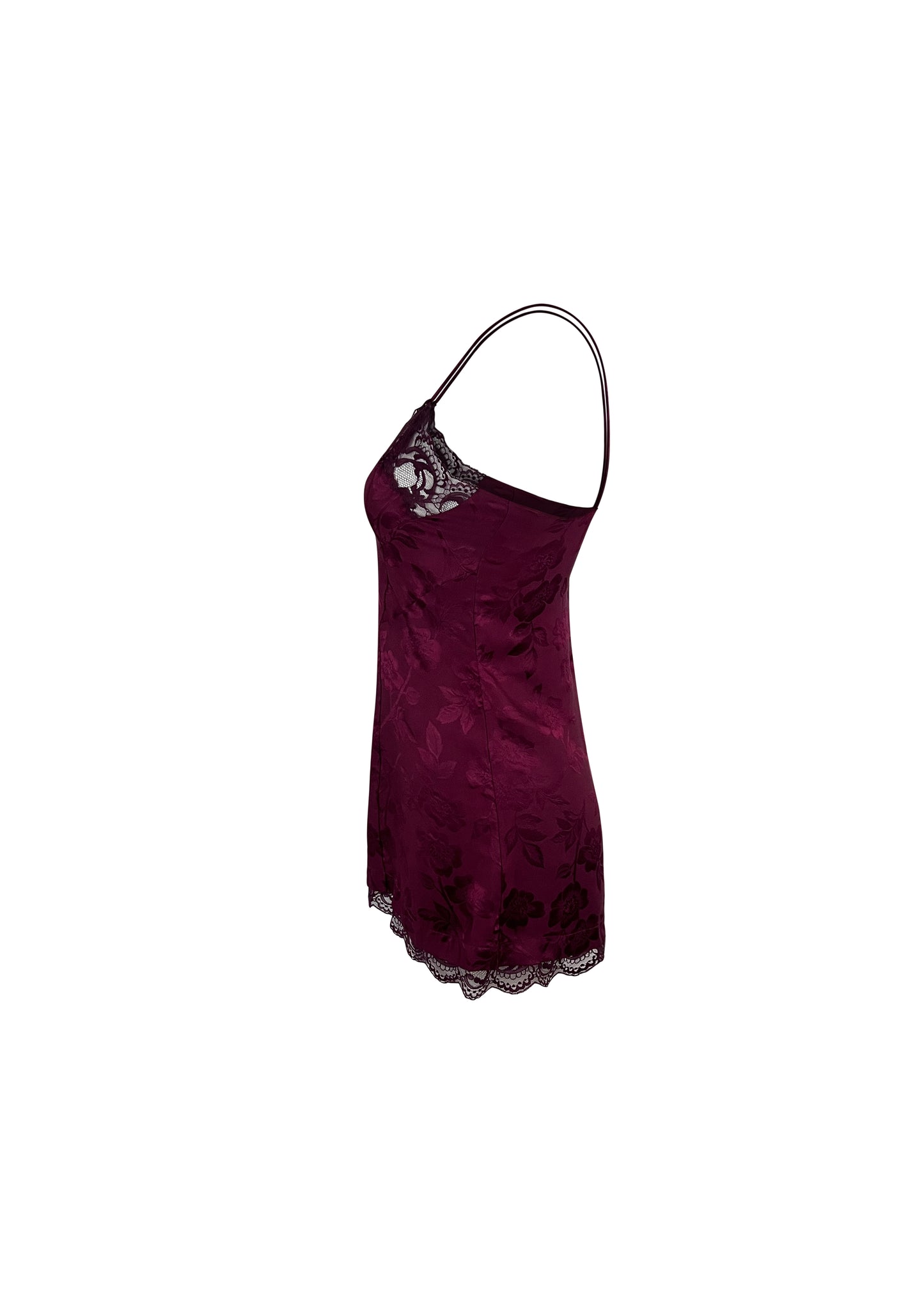 Burgundy Silk Lace Trim Mini Dress
