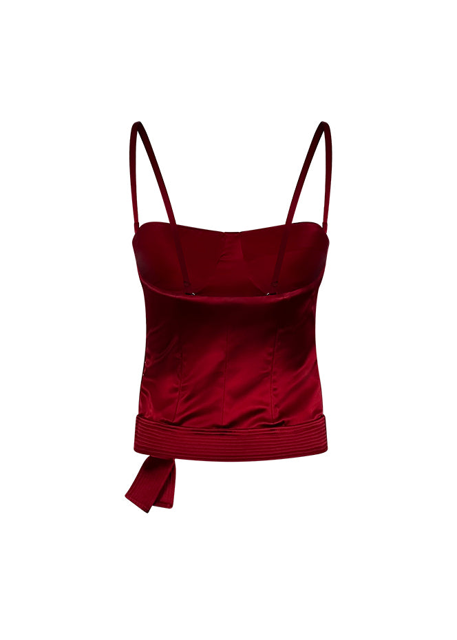 Red Silk Corset Top with Bow