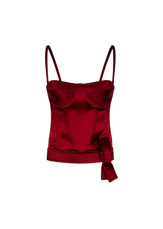 Red Silk Corset Top with Bow