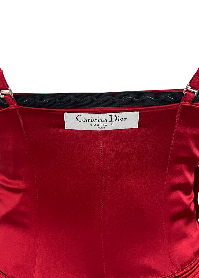 Red Silk Corset Top with Bow