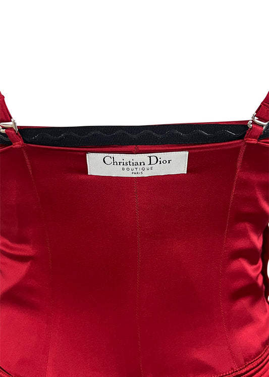 Red Silk Corset Top with Bow