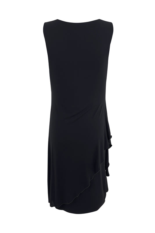 Black Viscose Draped-Waist Sleeveless Dress
