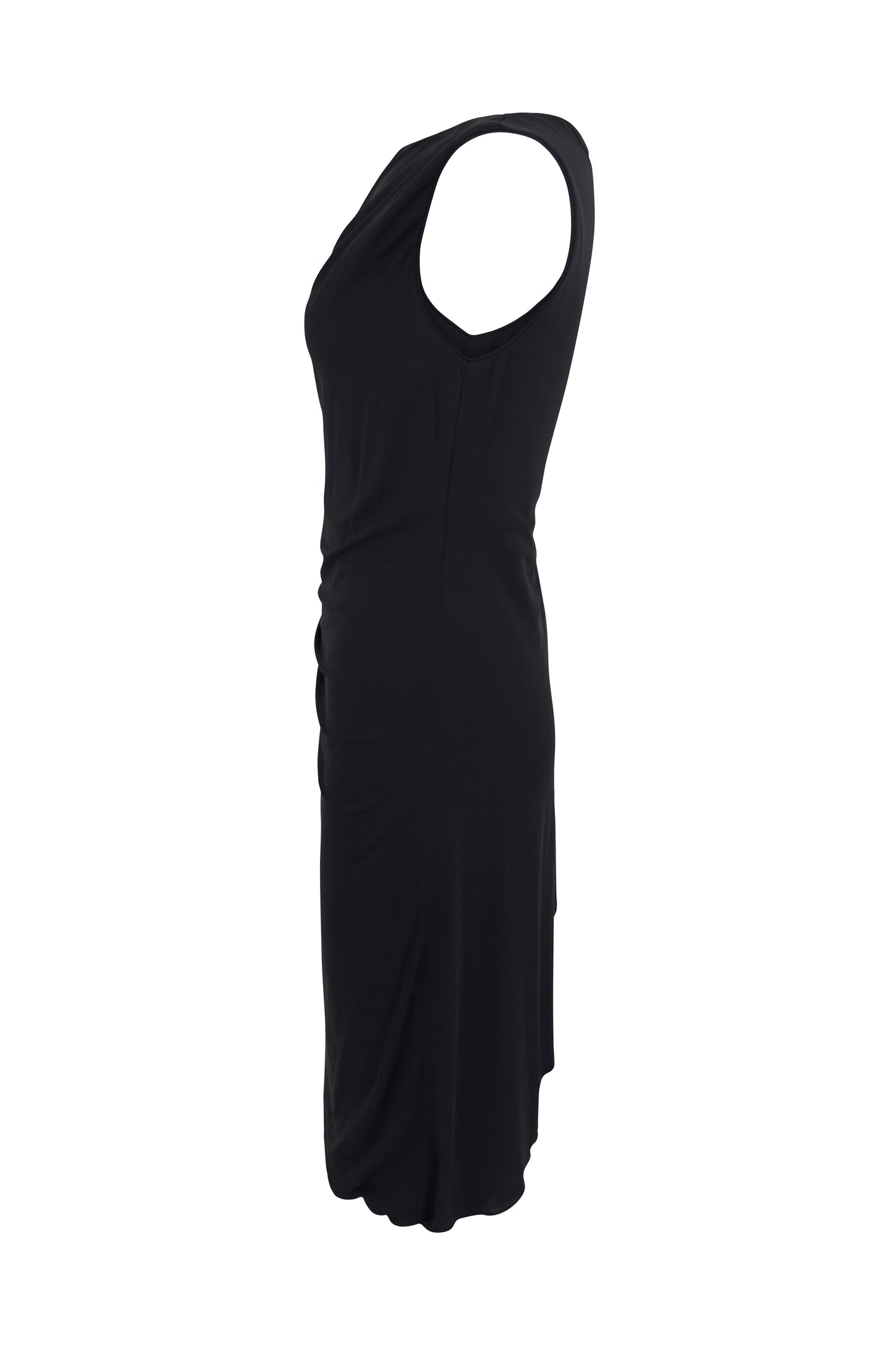 Black Viscose Draped-Waist Sleeveless Dress