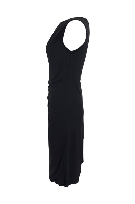 Black Viscose Draped-Waist Sleeveless Dress