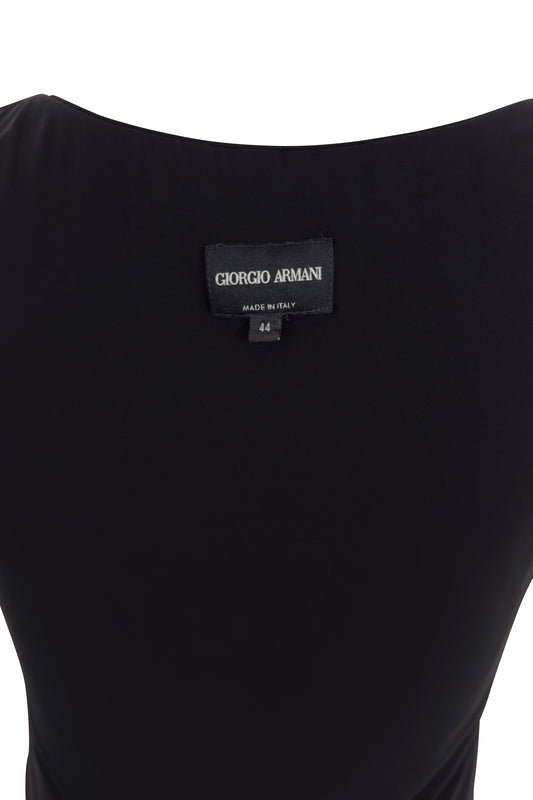 Black Viscose Draped-Waist Sleeveless Dress