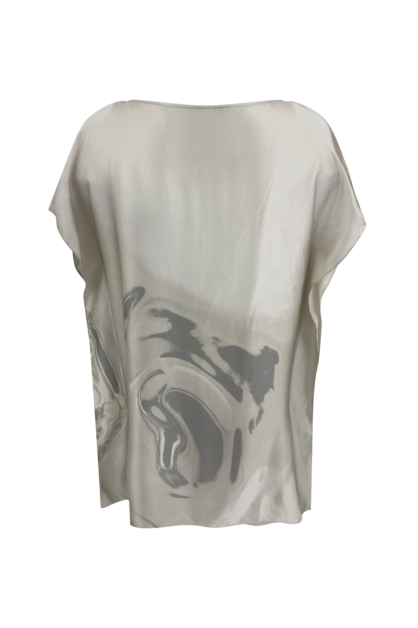 Grey Silk Water Print Top