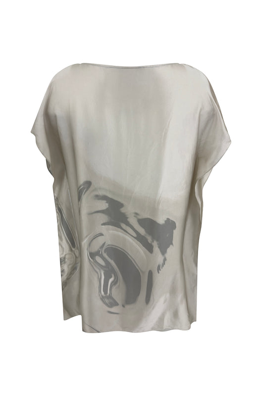 Grey Silk Water Print Top