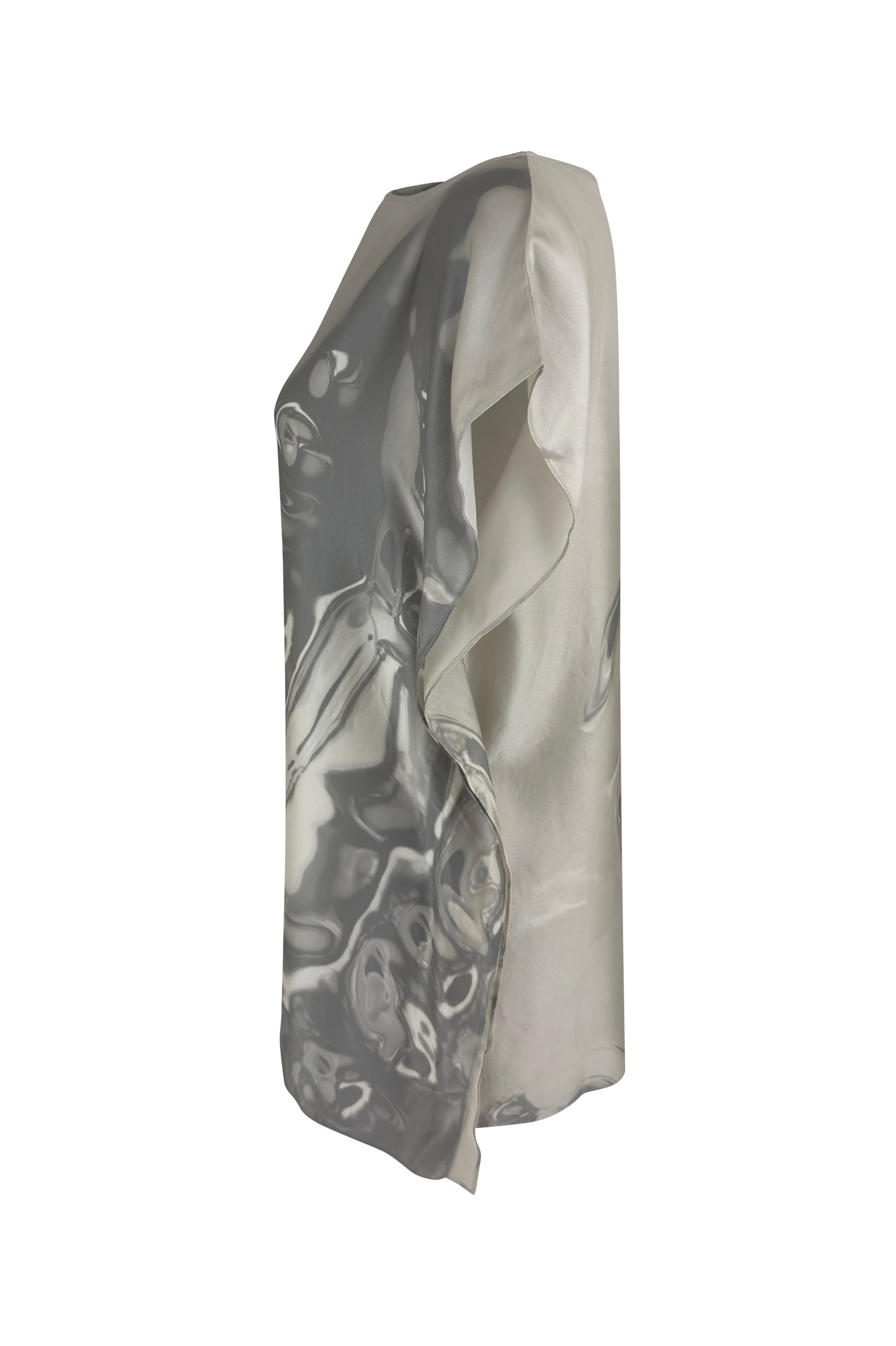 Grey Silk Water Print Top