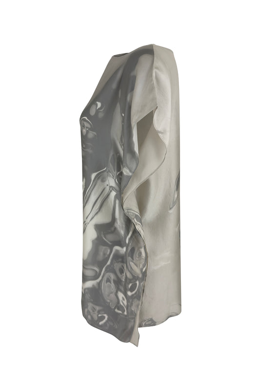Grey Silk Water Print Top