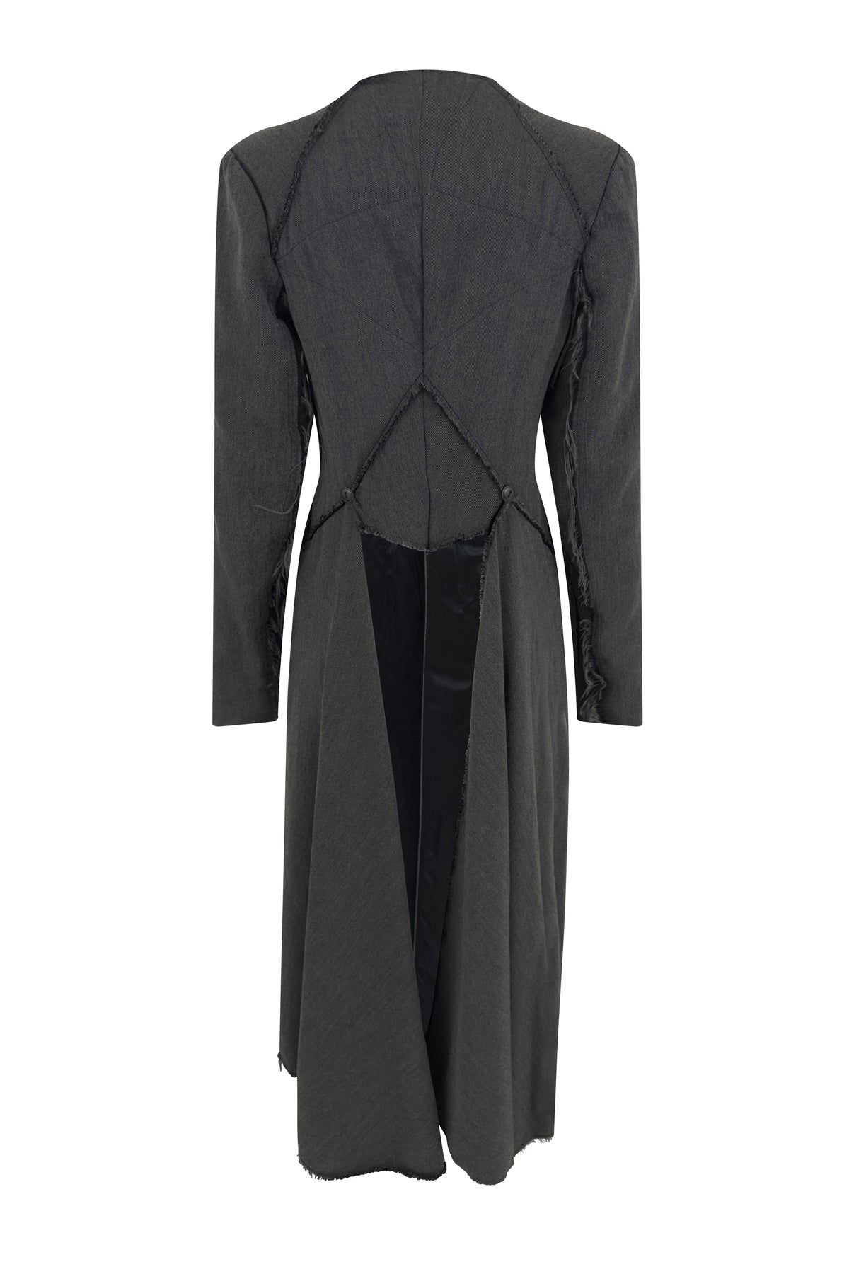 Gray Wool Frayed Hem Long Coat