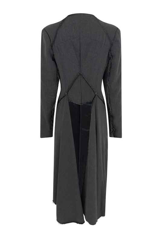 Gray Wool Frayed Hem Long Coat