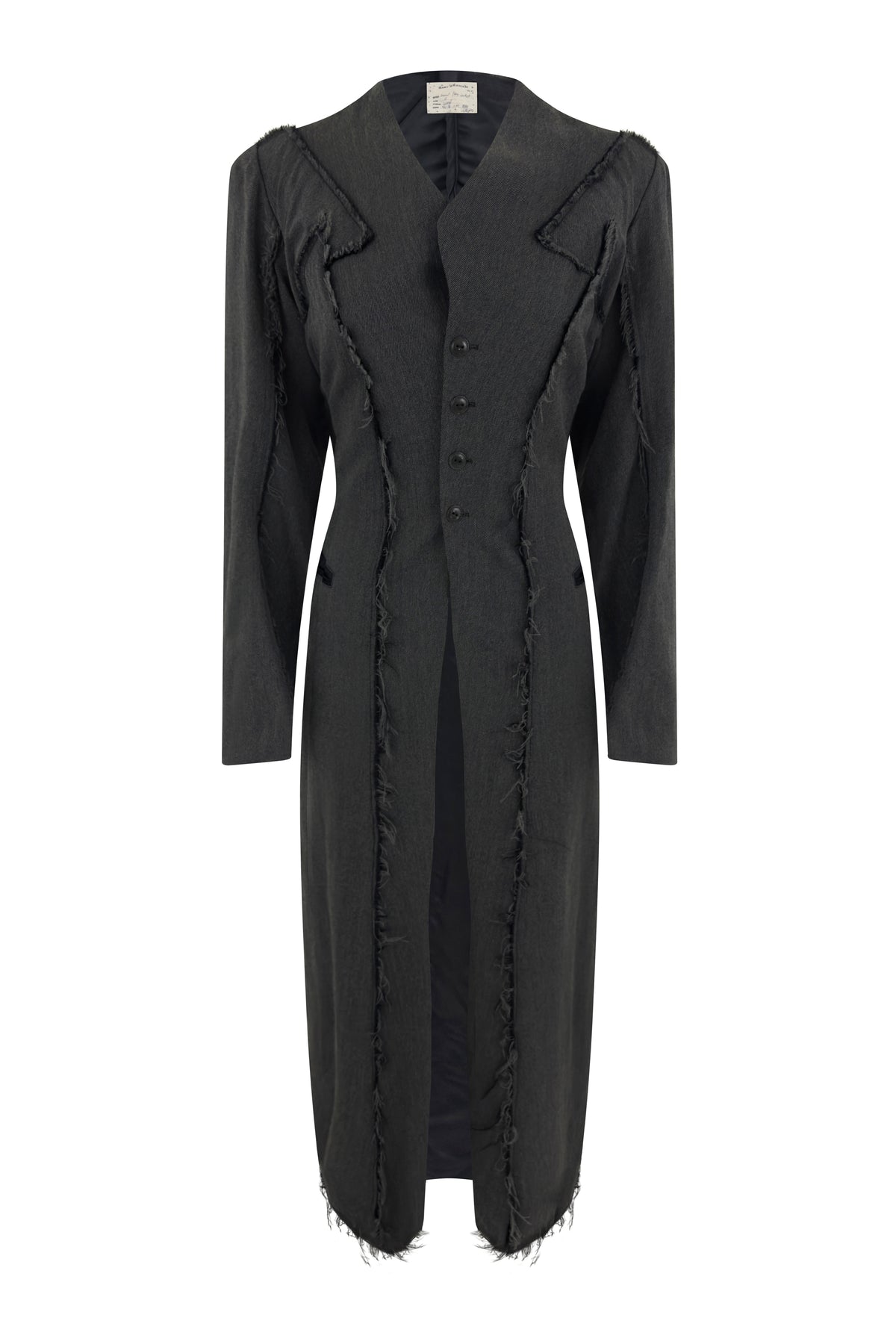 Gary Graham gray wool frayed hem long coat from the 2000s