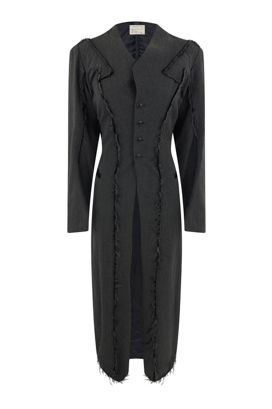 Gary Graham gray wool frayed hem long coat from the 2000s