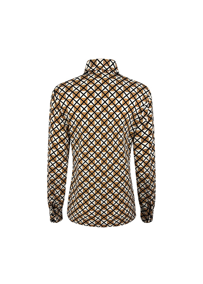 Stretch Knit Geometric Print Button Up
