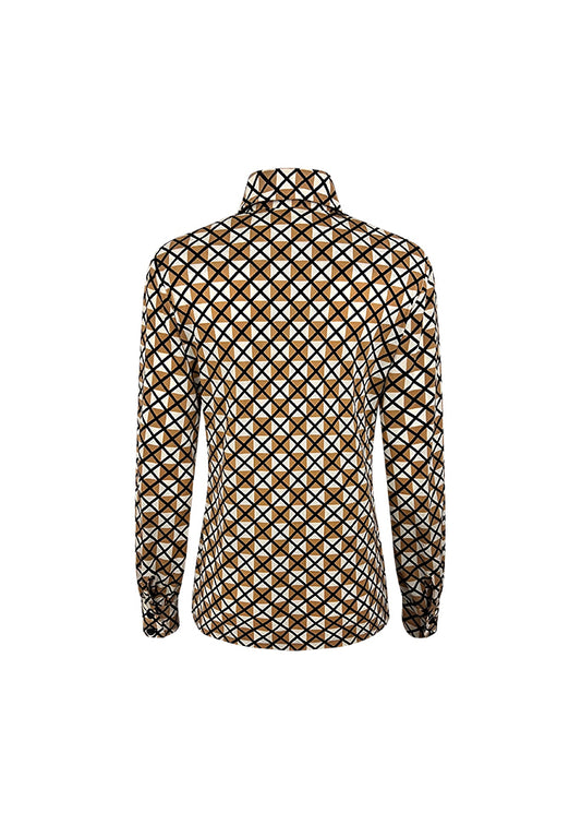 Stretch Knit Geometric Print Button Up