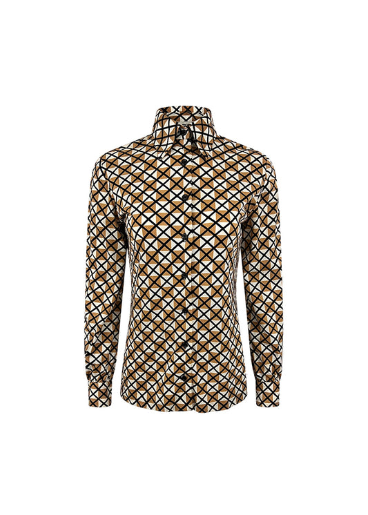 Stretch Knit Geometric Print Button Up