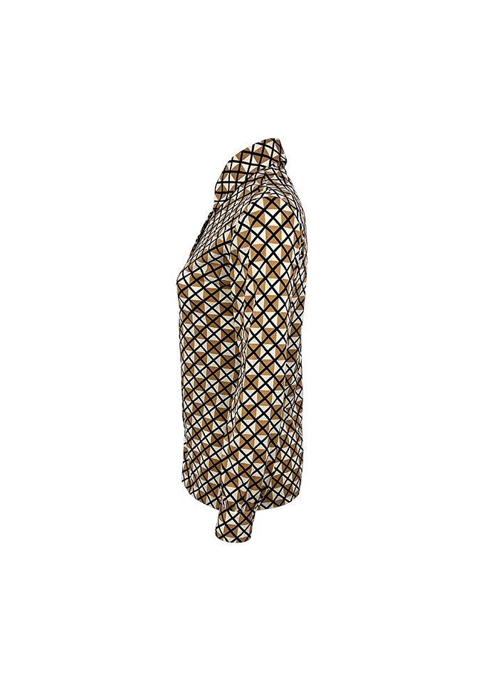 Stretch Knit Geometric Print Button Up