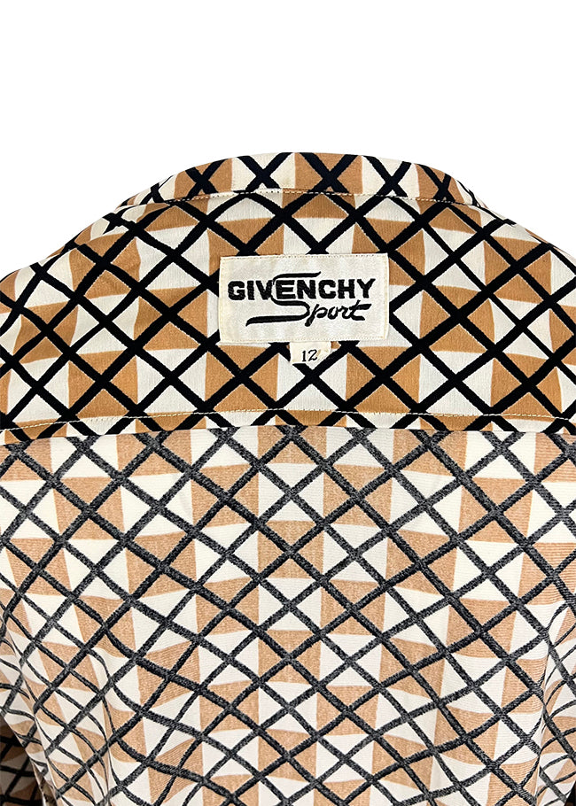 Stretch Knit Geometric Print Button Up