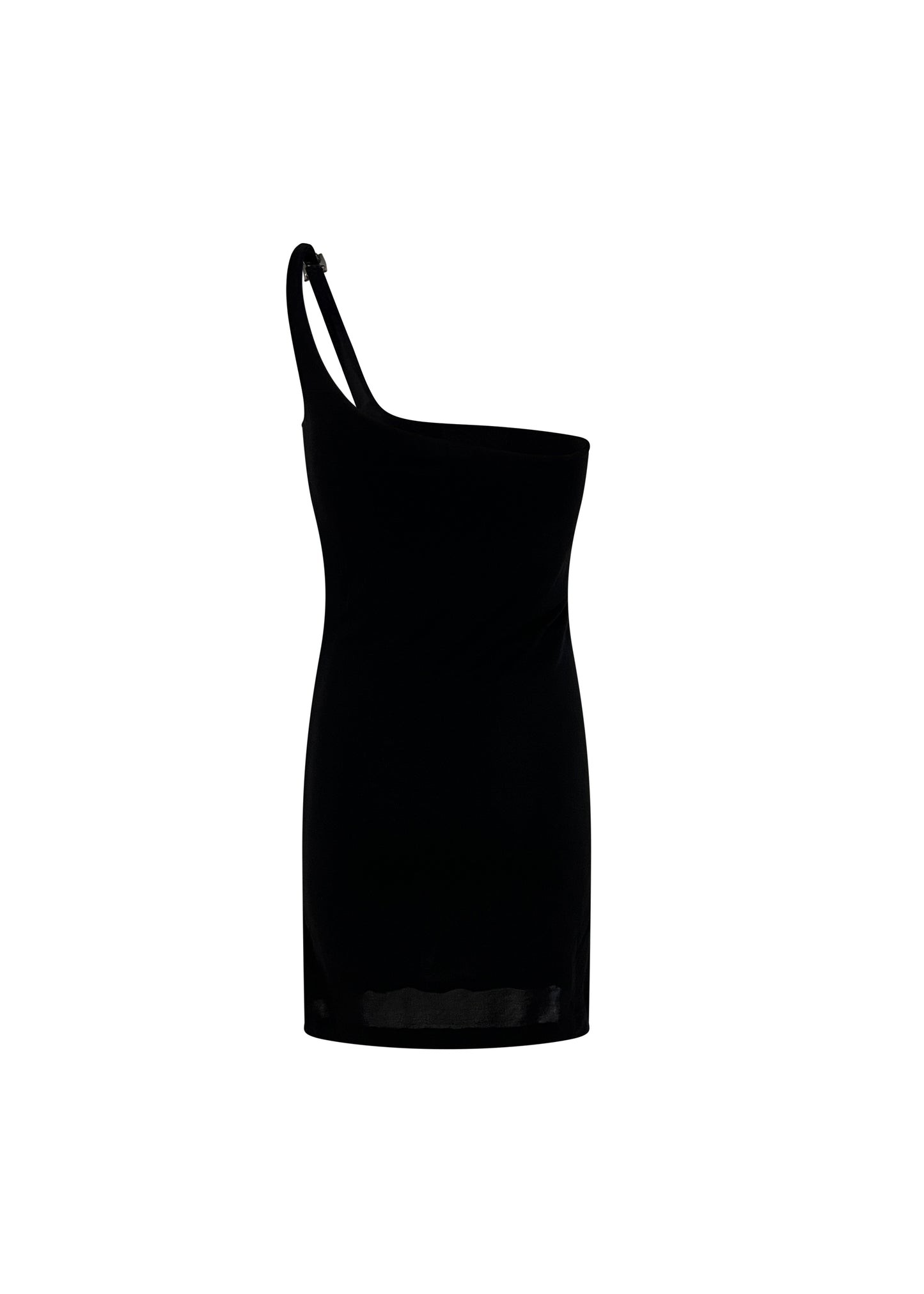 Crystal G Clasp One Shoulder Mini Dress