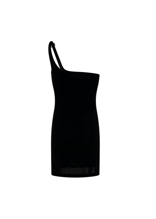 Crystal G Clasp One Shoulder Mini Dress