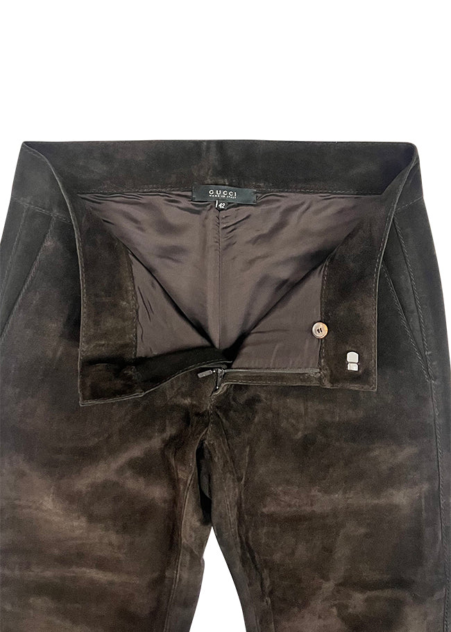 Brown Suede Cropped Pant