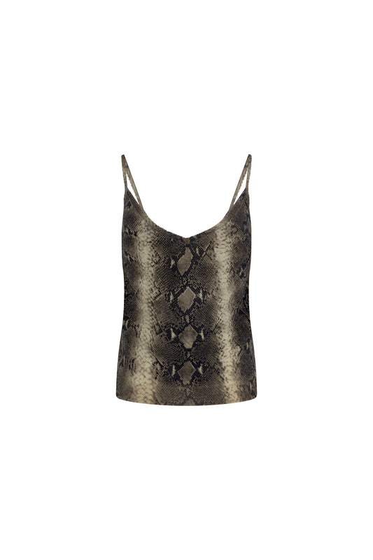 Grey Snake Print Cashmere Knit Tank Top