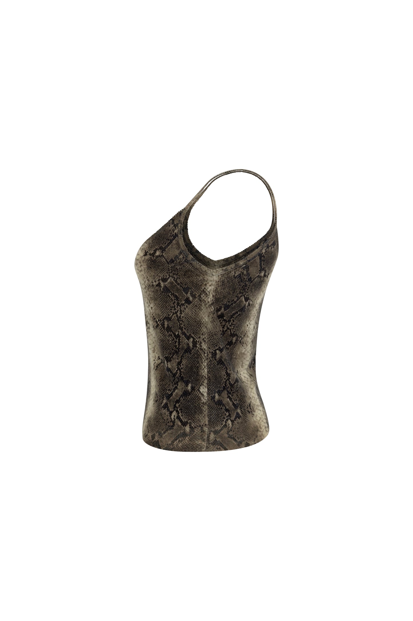 Grey Snake Print Cashmere Knit Tank Top